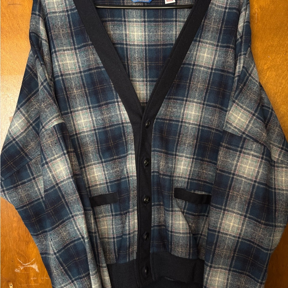 Pendleton Blue Plaid Cardigan